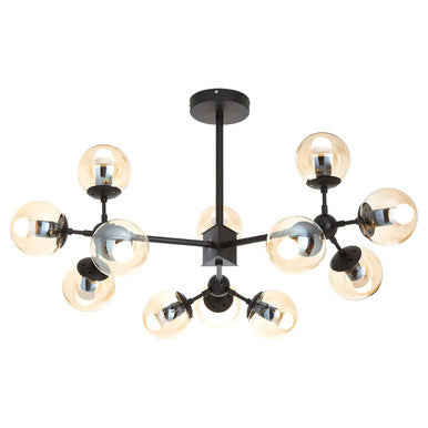 Abira Matte Black Finish and Glass 12 Bulb Pendant Light