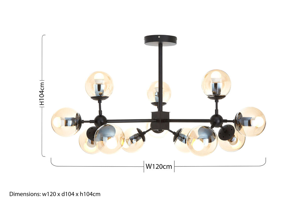 Abira Matte Black Finish and Glass 12 Bulb Pendant Light