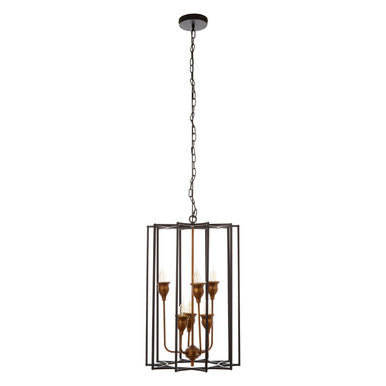 Allas Matte Black and Bronze Finish 6 Bulb Pendant Light
