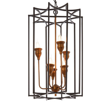 Allas Matte Black and Bronze Finish 6 Bulb Pendant Light