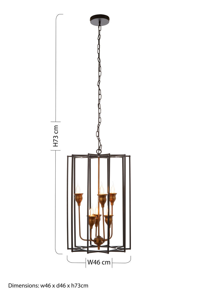 Allas Matte Black and Bronze Finish 6 Bulb Pendant Light