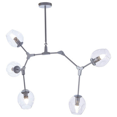 Abira Silver Finish and Glass 5 Bulb Adjustable Statement Pendant Light