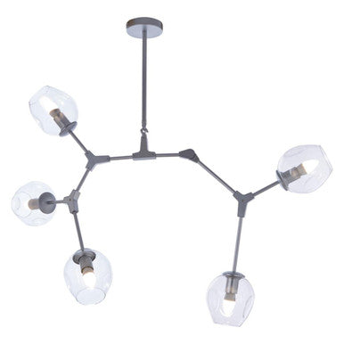 Abira Silver Finish and Glass 5 Bulb Adjustable Statement Pendant Light