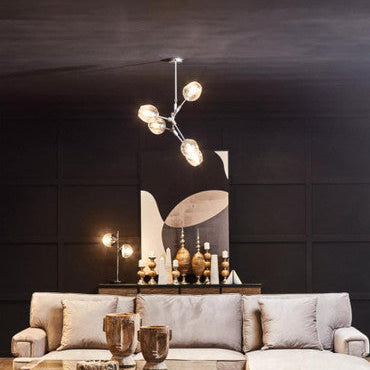 Abira Silver Finish and Glass 5 Bulb Adjustable Statement Pendant Light