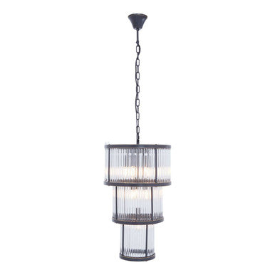 3 Tier Black Finish Glass Chandelier | Salasco