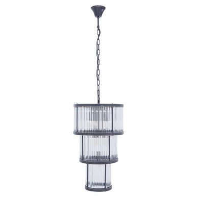 3 Tier Black Finish Glass Chandelier | Salasco