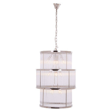 3 Tier Nickel Finish Glass Chandelier | Salasco