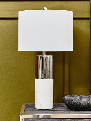 Marble Base Table Lamp with Ivory Shade | Eben