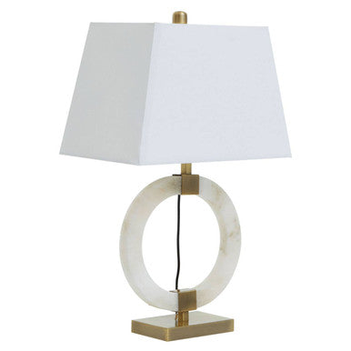Circular Marble Table Lamp with Ivory Shade | Elora