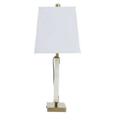 Circular Marble Table Lamp with Ivory Shade | Elora