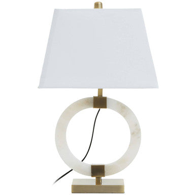 Circular Marble Table Lamp with Ivory Shade | Elora