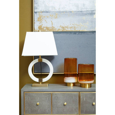 Circular Marble Table Lamp with Ivory Shade | Elora