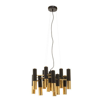 Gold Finish and Black 13 Light Modern Tubular Chandelier | Drone