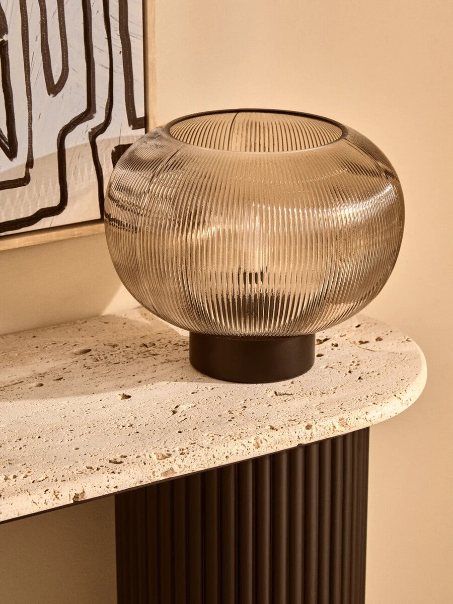 Large Ribbed Smoked Glass Table Lamp | Enola