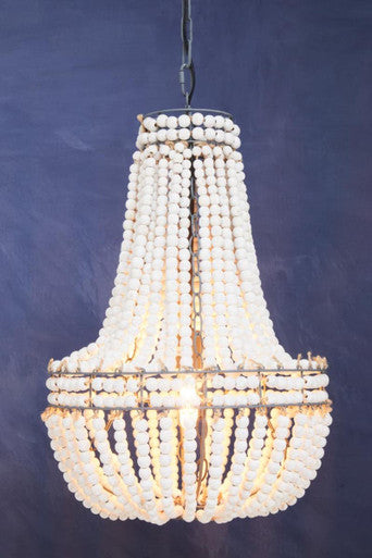 Antique White Wooden Beads Chandelier | Lapiz