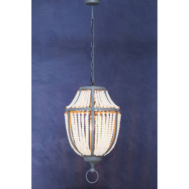 Antique White Wooden Beads and Grey Pendant Light | Lapiz