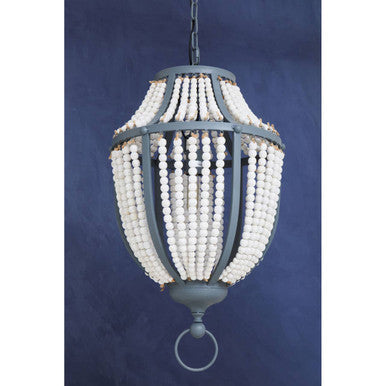 Antique White Wooden Beads and Grey Pendant Light | Lapiz
