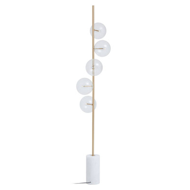 Abira White Marble 5 Bulb Floor Lamp with Brushed Brass Finish