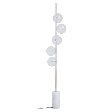 White Marble and Nickel Finish 5 Bulb Floor Lamp | Abira
