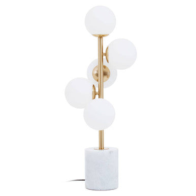 White Marble 5 Bulb Table Lamp with Brushed Brass Finish