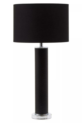 Black Snake Leather Effect Table Lamp with Chrome Base | Hanah