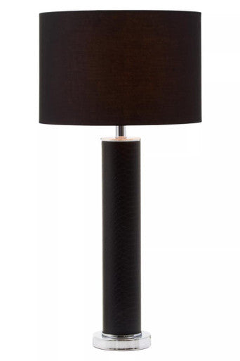 Black Snake Leather Effect Table Lamp with Chrome Base | Hanah