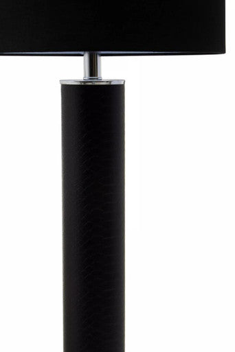 Black Snake Leather Effect Table Lamp with Chrome Base | Hanah