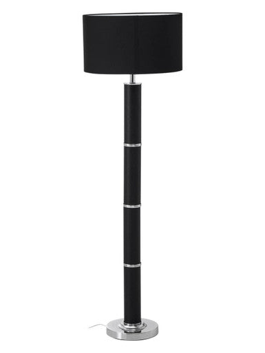 Black Snake Leather Effect Floor Lamp with Chrome Base and Black Shade | Hanah