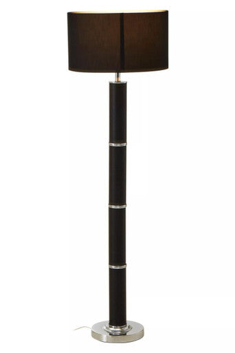 Black Snake Leather Effect Floor Lamp with Chrome Base and Black Shade | Hanah