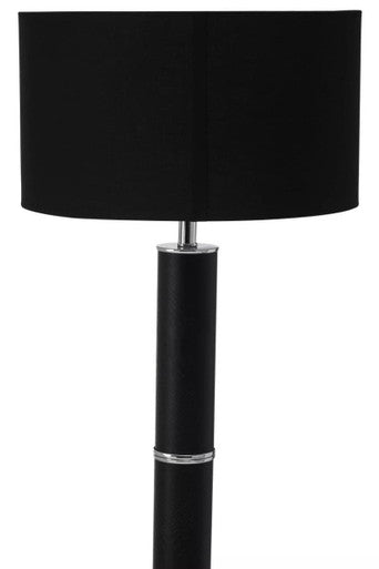 Black Snake Leather Effect Floor Lamp with Chrome Base and Black Shade | Hanah