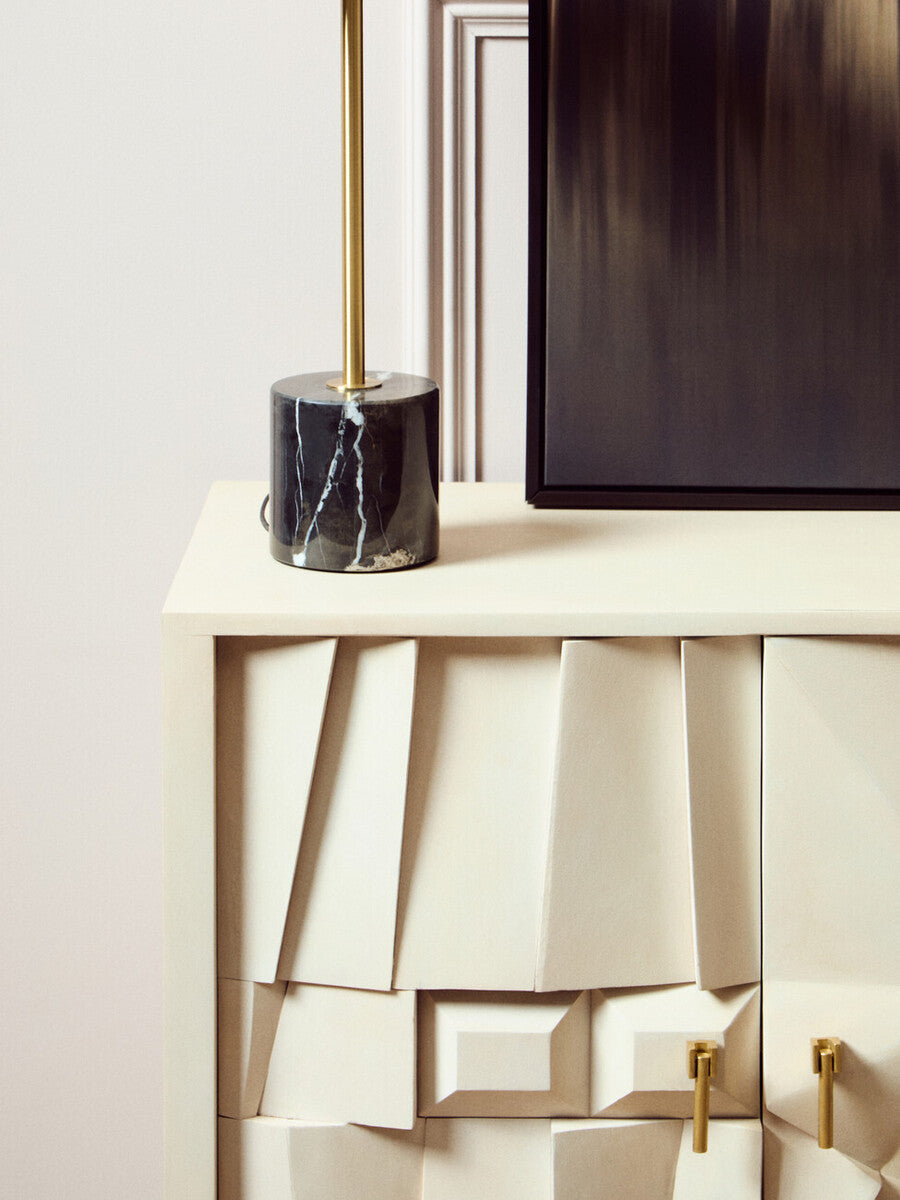 Brushed Brass Table Lamp with Black Marble Base | Murdoch