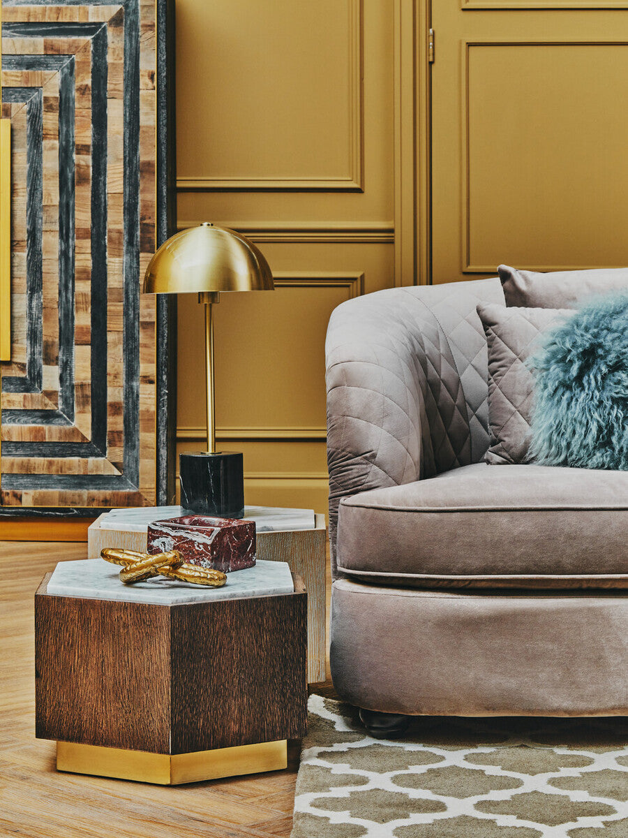 Brushed Brass Table Lamp with Black Marble Base | Murdoch