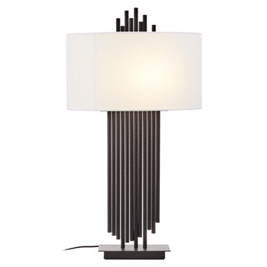 Black Table Lamp with White Linen Shade | Impero