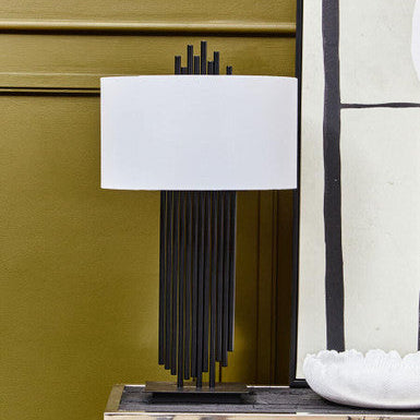 Black Table Lamp with White Linen Shade | Impero