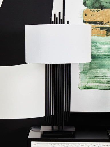 Black Table Lamp with White Linen Shade | Impero