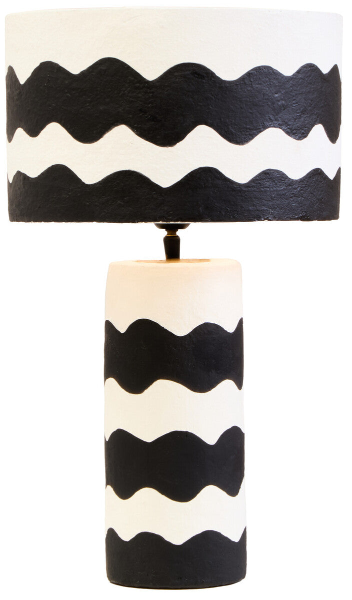 Black and White Curved Stripe Papier Mache Table Lamp | Carta