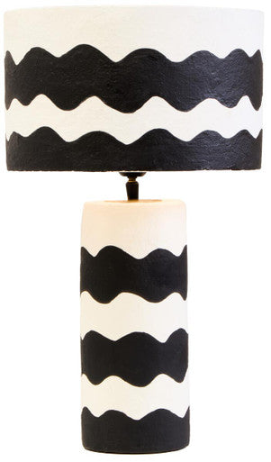 Black and White Curved Stripe Papier Mache Table Lamp | Carta