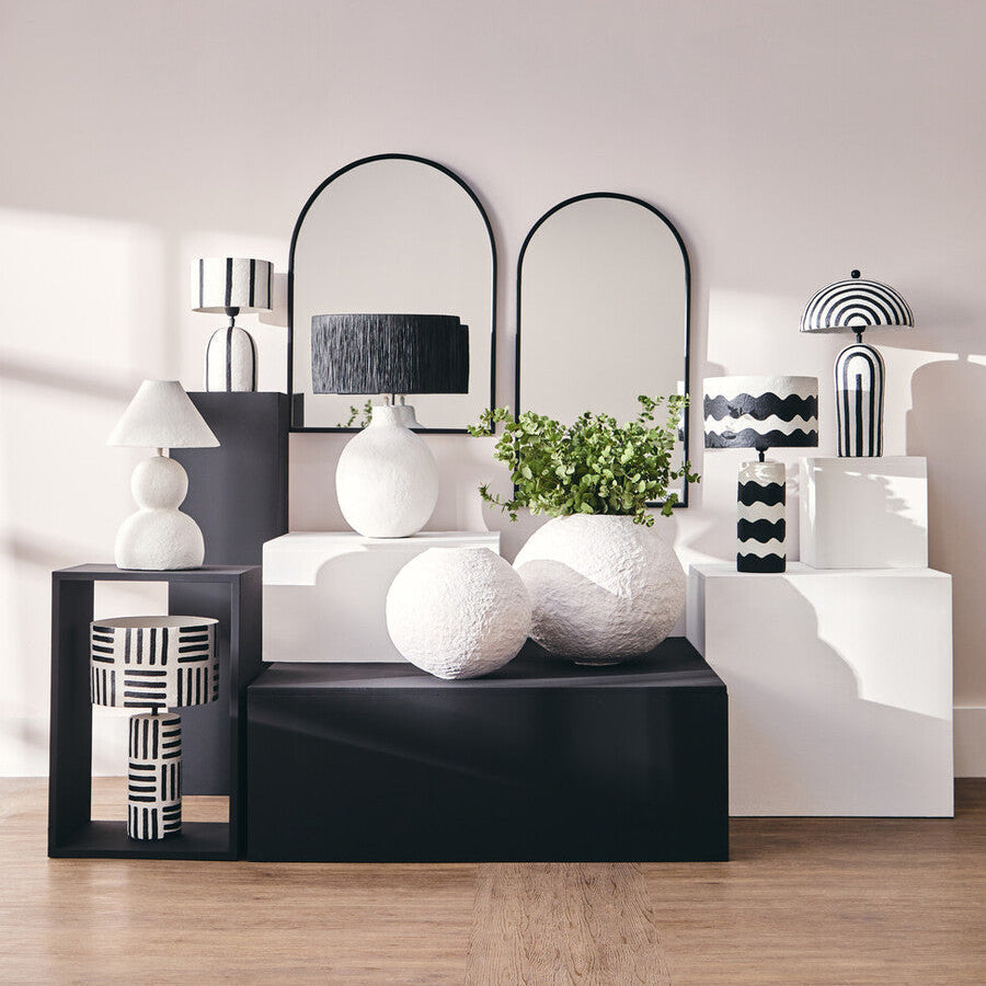 Black and White Curved Stripe Papier Mache Table Lamp | Carta