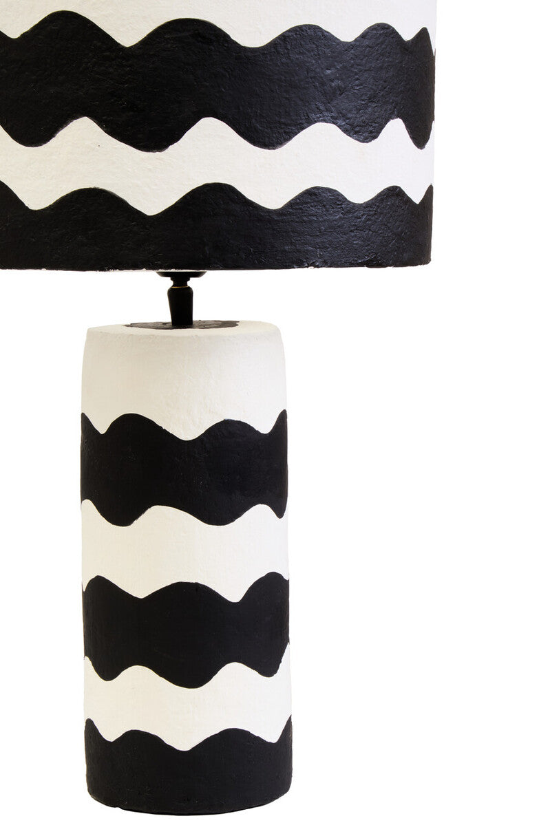 Black and White Curved Stripe Papier Mache Table Lamp | Carta