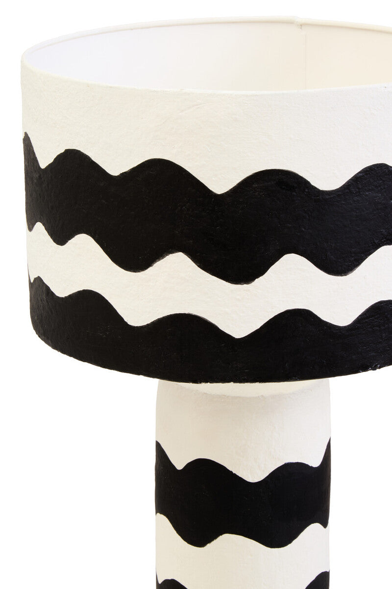 Black and White Curved Stripe Papier Mache Table Lamp | Carta