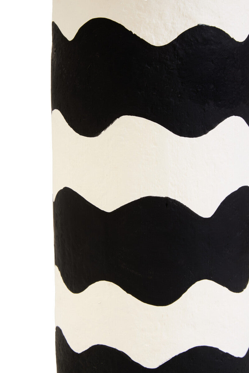 Black and White Curved Stripe Papier Mache Table Lamp | Carta
