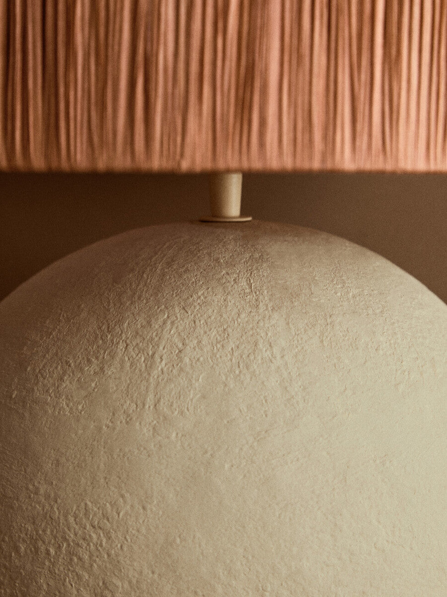 Natural Papier Mache Table Lamp with Rust Raffia Shade | Carta