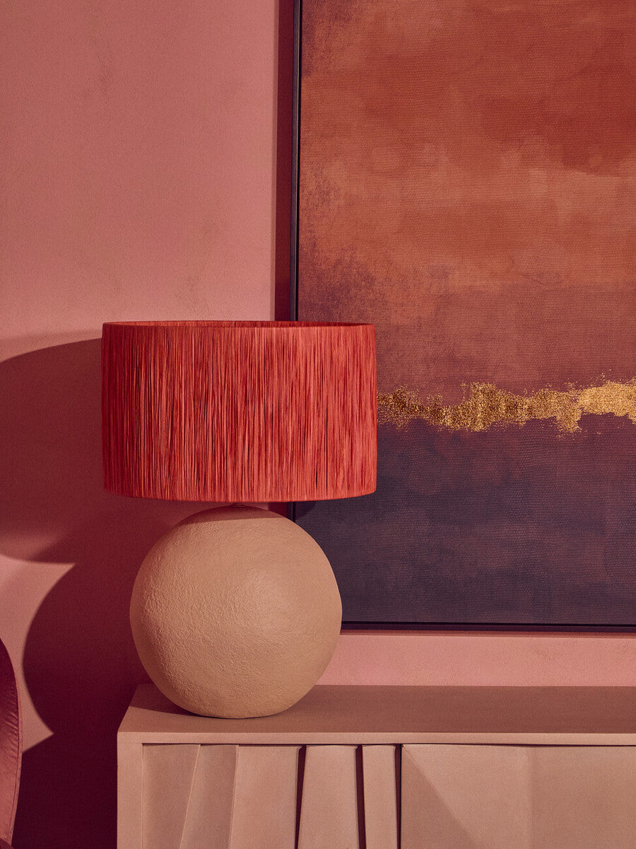 Natural Papier Mache Table Lamp with Rust Raffia Shade | Carta