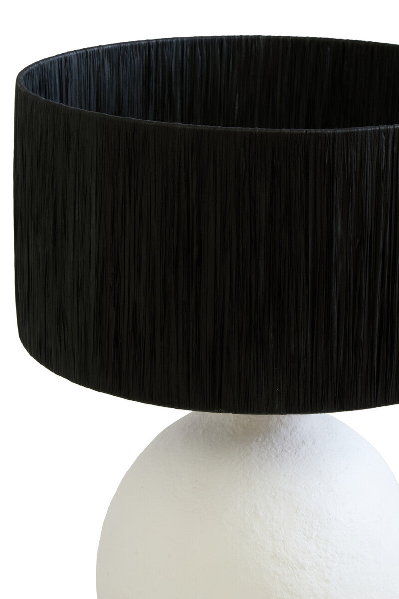 White Papier Mache Table Lamp with Black Raffia Shade | Carta