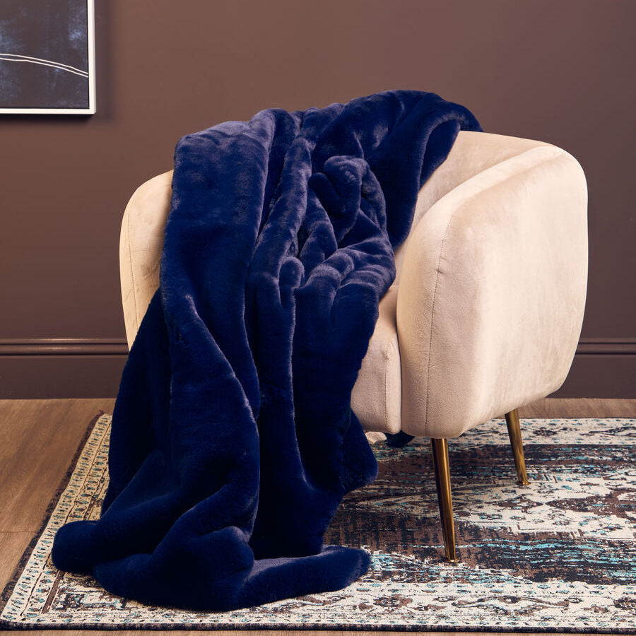 Bosie Navy Blue Faux Fur Throw | Lamina