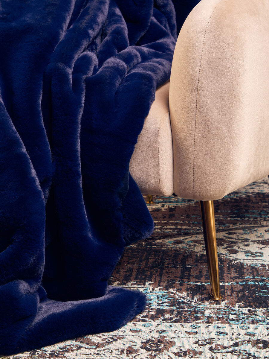 Bosie Navy Blue Faux Fur Throw | Lamina