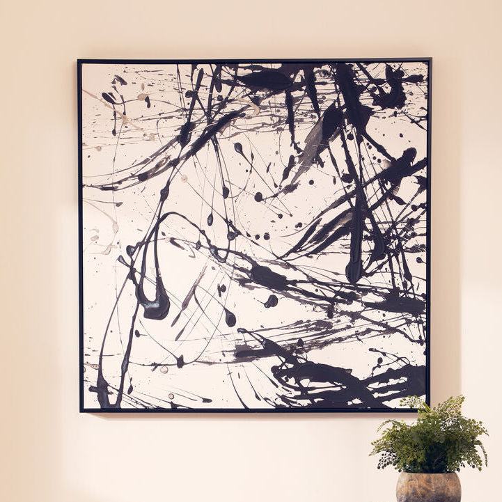 Astratto Black and White Abstract Splatter Square Wall Art