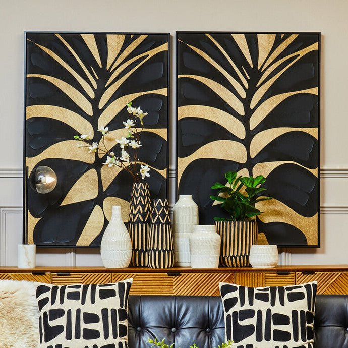 Canvas Black Leaf Design Wall Art | Astratto
