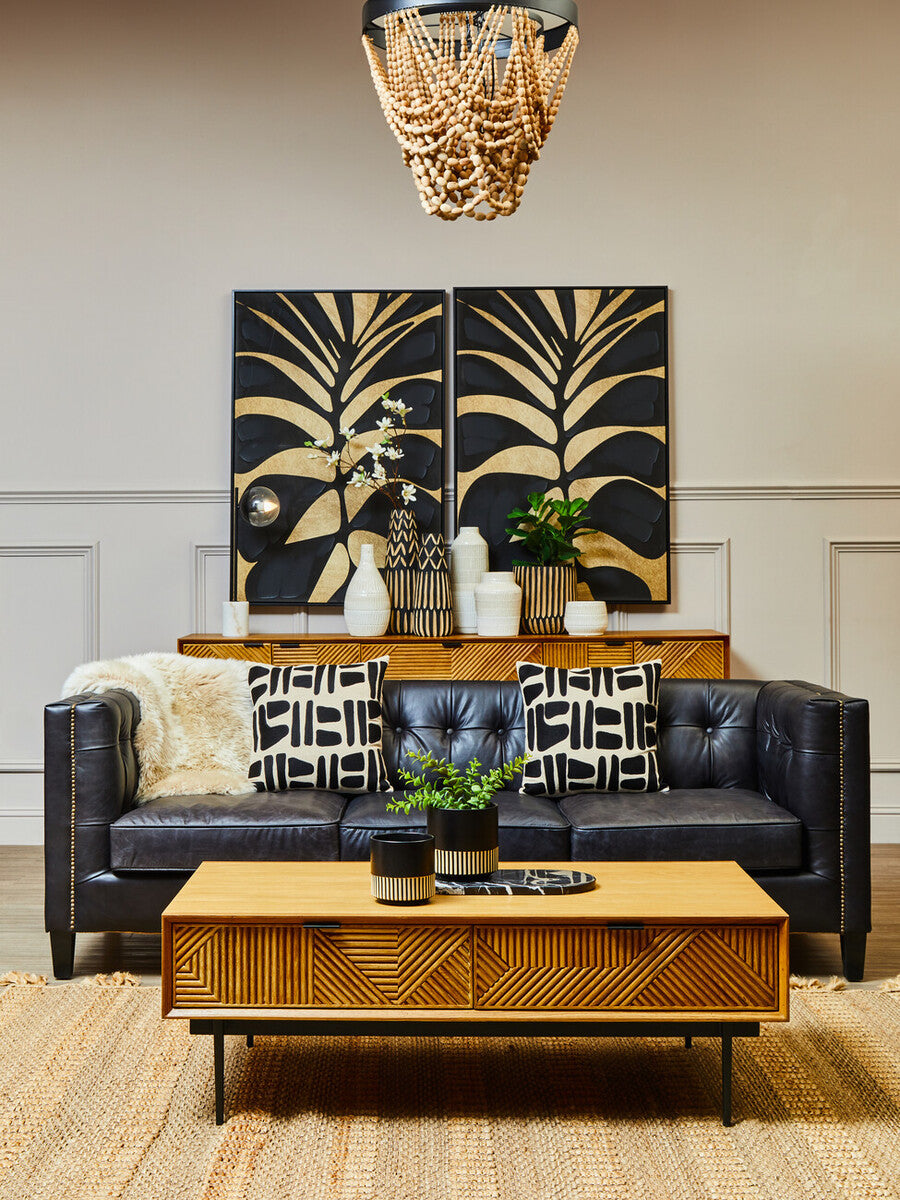 Canvas Black Leaf Design Wall Art | Astratto