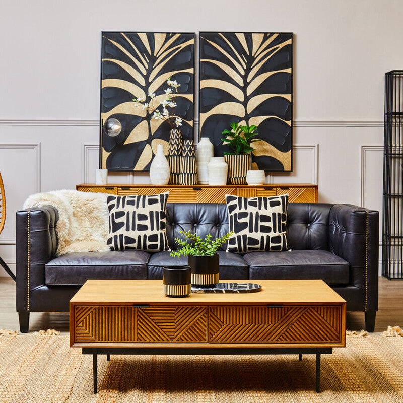 Canvas Black Leaf Design Wall Art | Astratto